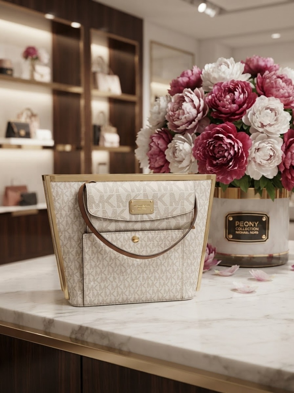 Michael Kors Cream Signature Tote Bag and Wallet